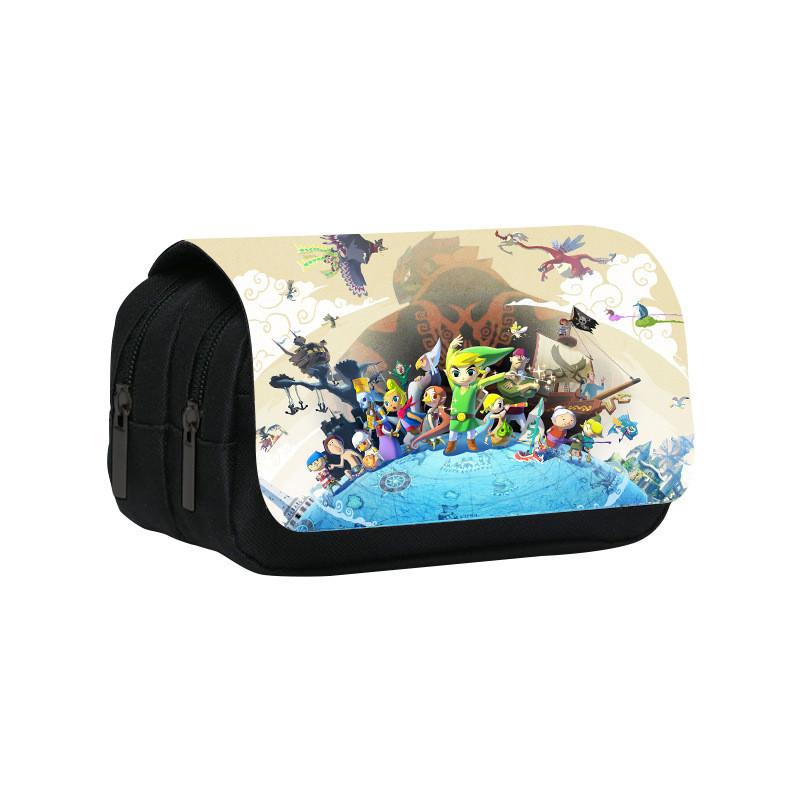 Zelda Themed Pattern Double Layer Flip Cover Stationery Storage Pencil Bag For Students And Office Use