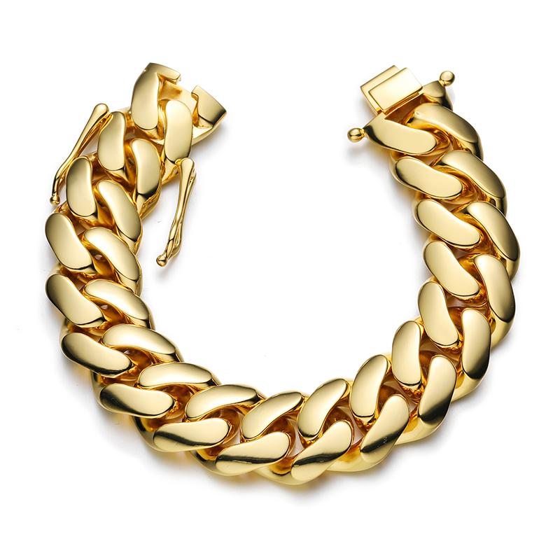 Men's 18K Gold-Plated Copper Cuban Chain Bracelet Custom Logo 6 to 18mm Monaco Necklace Miami Cuban Chain Necklace