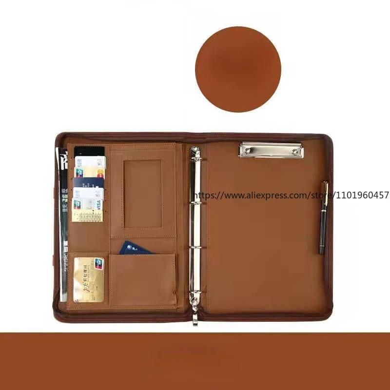 Business Portfolio A4 Folder Portable Bag Leather Briefcase Business Binder Information Organizer Card Holder