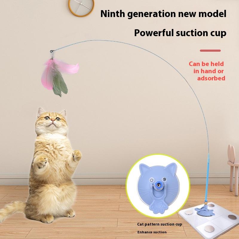 Interactive Cat Toy Sucker Feather Self-Amusement Badminton Stick Bite Strong Suction Cup Long Rod Steel Wire Pet Toy Supplies
