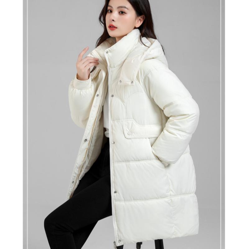 

Осенняя и зимняя одежда из хлопка, женская зимняя одежда средней и длинной длины, воротник-стойка, съемная шапка, толстая одежда из хлопка, теплое зимнее пальто XL белый
