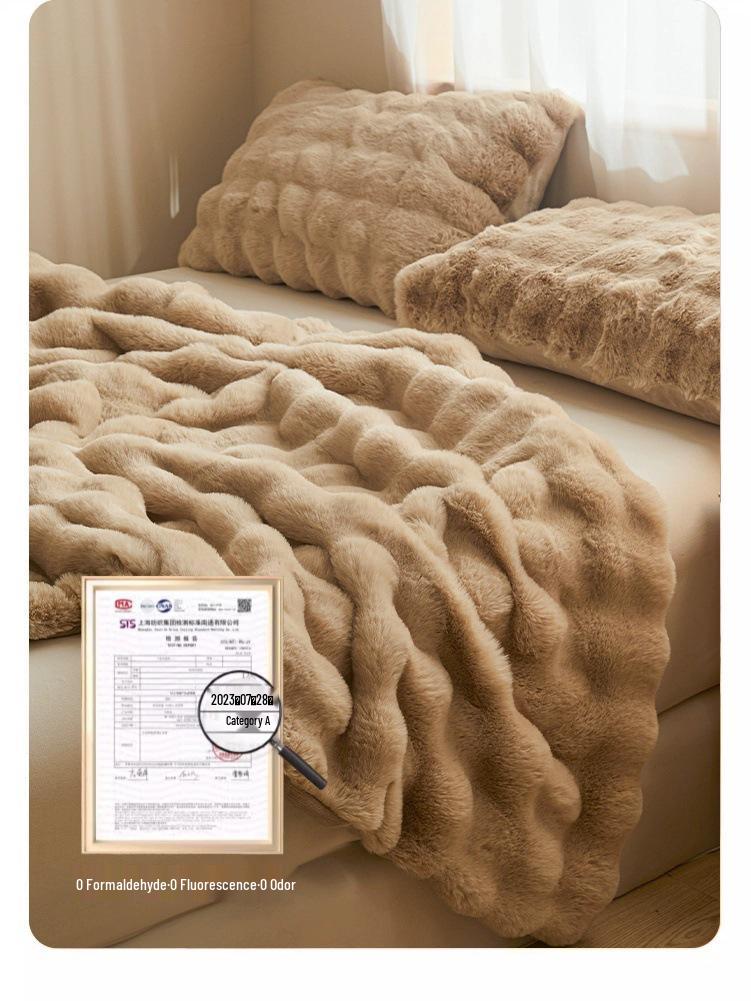 Pătură Groasă de Pluș de Iarnă din Blană de Iepure - Lână Moale Coral pentru Canapă, Pat sau Pui de Somn la Birou