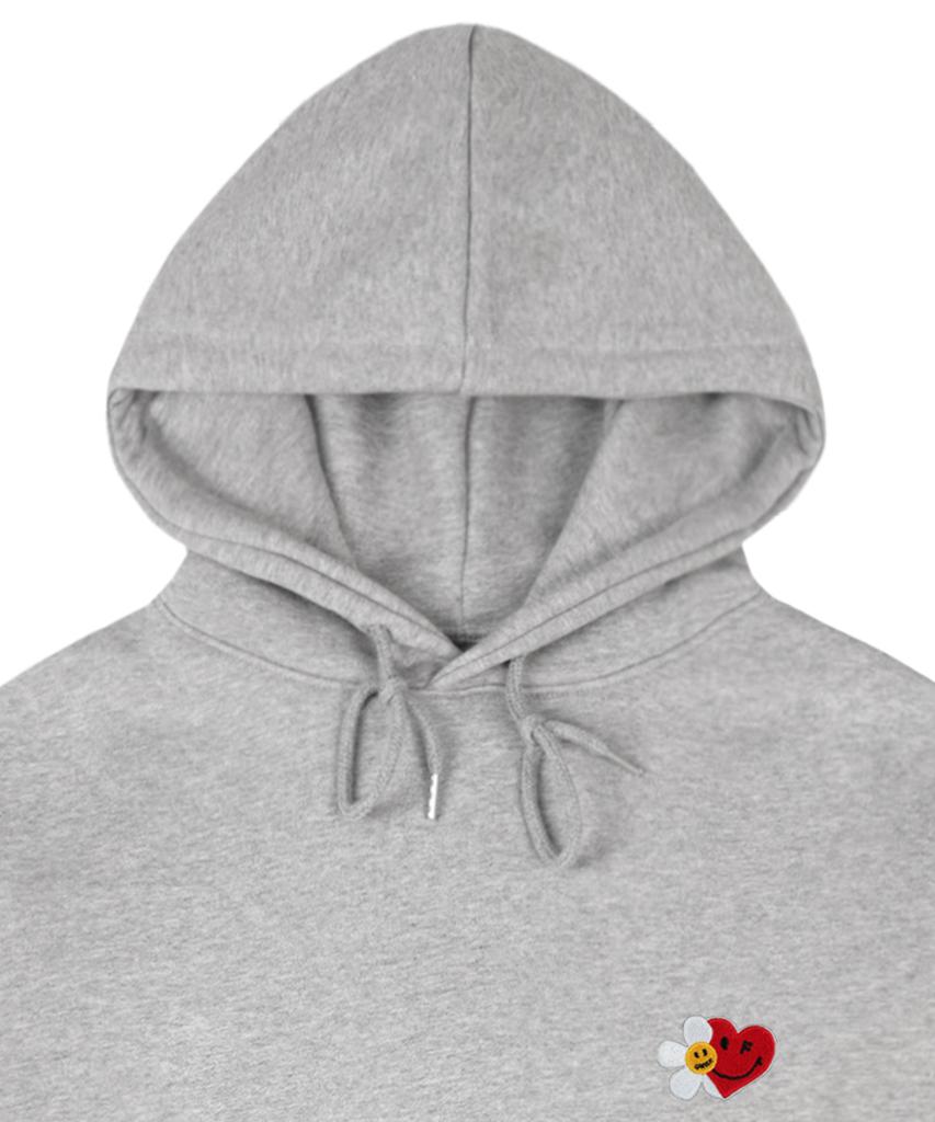 [Unisex] Flower Heart Half Smile Embroidered Hoodie_Gray