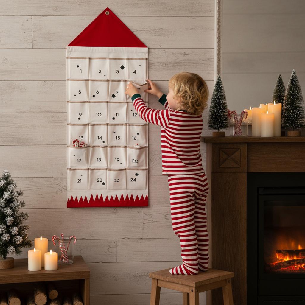 Látkový vánoční adventní kalendář s kapsami Přírodní závěsná úložná taška Opakovaně použitelná Domácí festivalové dekorace pro výzdobu domova