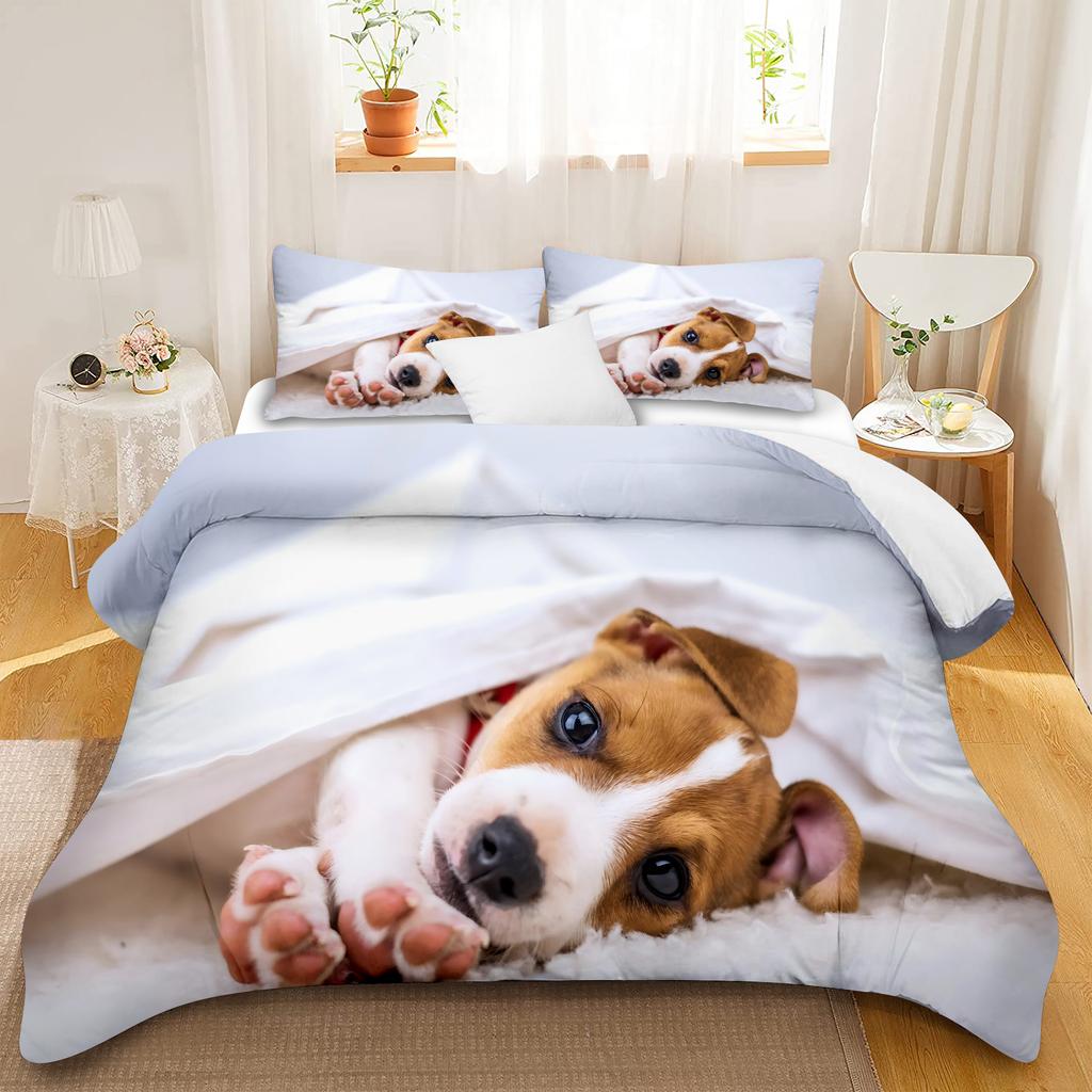 Cute Little White Dog Pattern 3D Printed Duvet Cover Polyester Luxury Bedding Set Soft Comfortable Quilt Cover Set Pillowcase