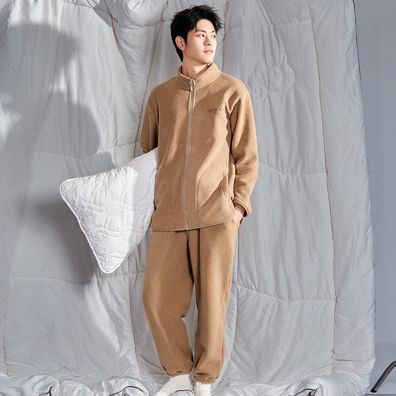 

Мужской двусторонний флисовый костюм на молнии с вышитыми карманами - утепленная повседневная одежда для осени/зимы One Size [110-150 Jin]