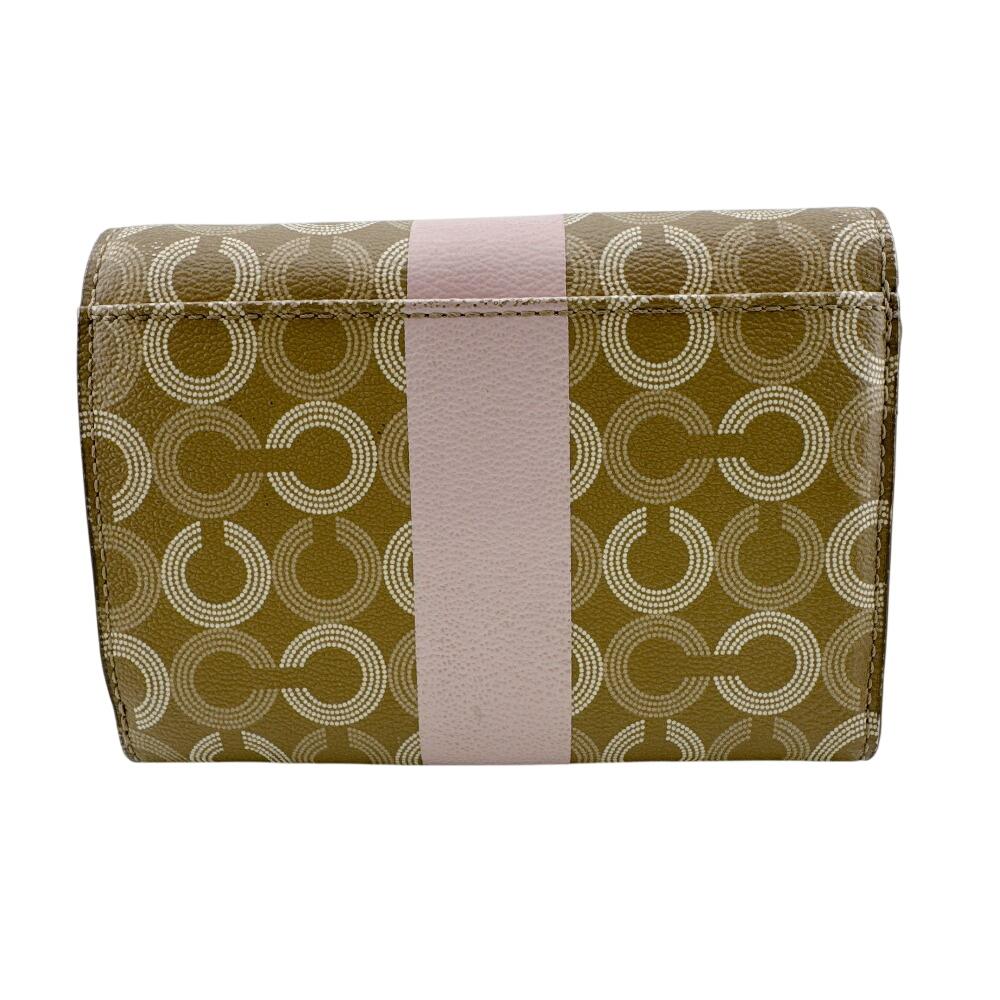 COACH compact Op art PVC Bifold Wallet beige PVC Used