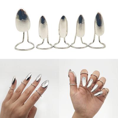 Pack Of 5 Edgy Metal Nail Rings Hypoallergenic Alloy Finger Jewelry For Trendy Fashion Statements And Bold Everyday Looks