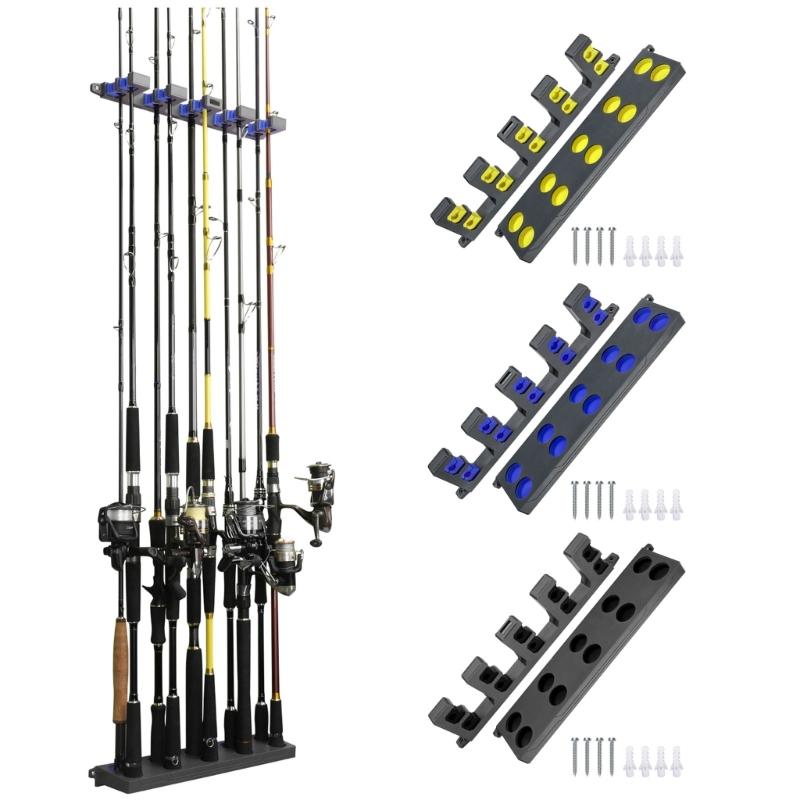 Vertical Fishing Rod Holder Wall Mounted Fishing Rod Rack, Store 10 Rods, Fishing Poles Holder Garage Vertical Rod Rack