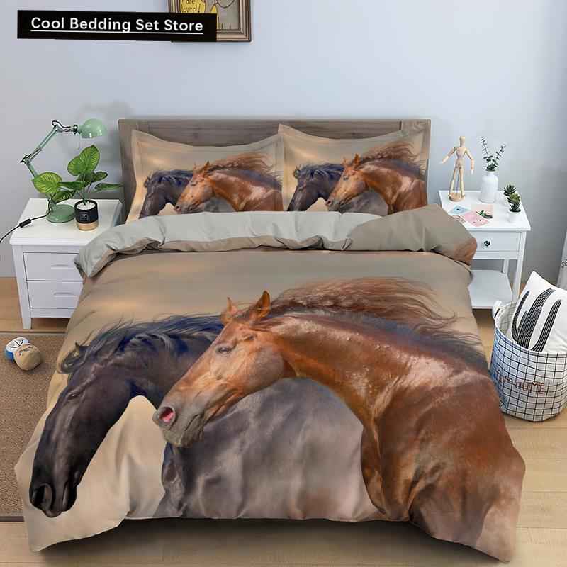 Horse Bedding Sets Single Double Queen King Size Quilt Duvet Cover Set with Pillowcase Animal 2/3pcs Polyester Comforter Cover
