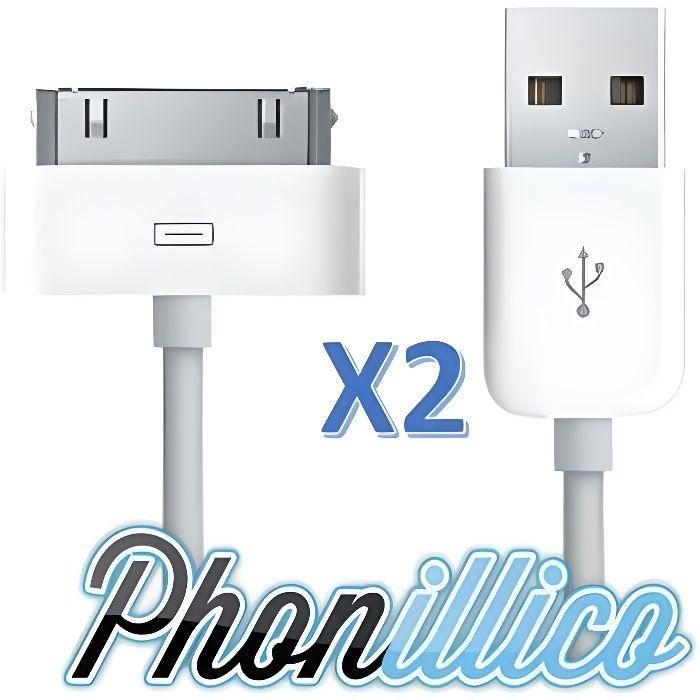 Lot de 2 cables USB chargeur compatible iPhone 4S