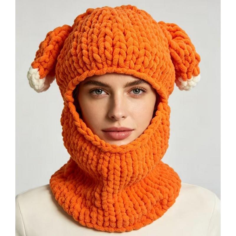 Knitted Frog Ear Warm Hat Women Winter Cute Ins Style Beanie With Eyes Green Blue