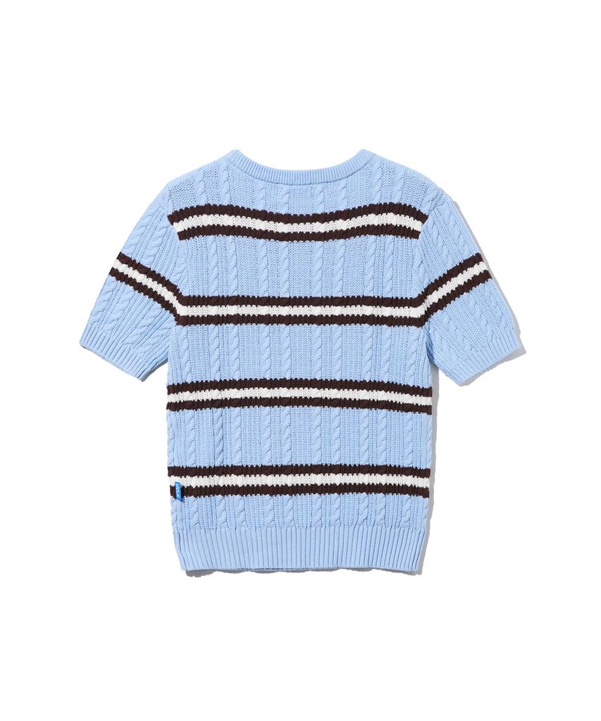 UCLA Women'S Striped Cable Knit Short Sleeve Sweater [Lt-Blue] (Ub3Sk50)