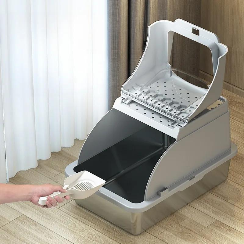 Stainless Steel Cats Toilet Fully Enclosed Easy Clean Large Space Cat Litter Box Leak Proof Cat Litters Pet Supplies Products