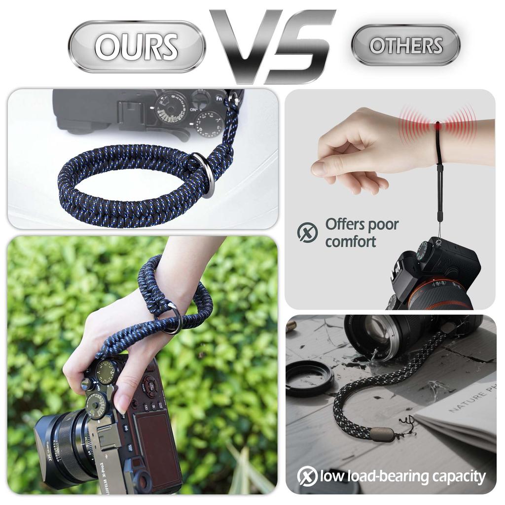 Camera Wrist Strap Paracord Camera Hand Strap Wrist Lanyard for DSLR or Mirrorless MID [Qiang Ni] - High-End Cameras, Black, (Blue)