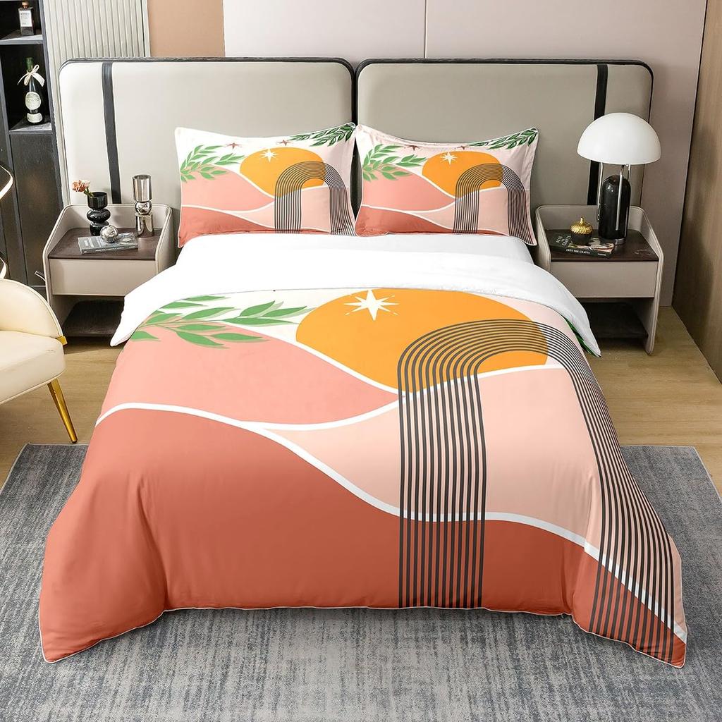 Queen Size Teen Simple Duvet Cover For Girls Women Modern Bedding Set Mid Century Quilt Cover Boho Abstract Art Set 3-Piece Set