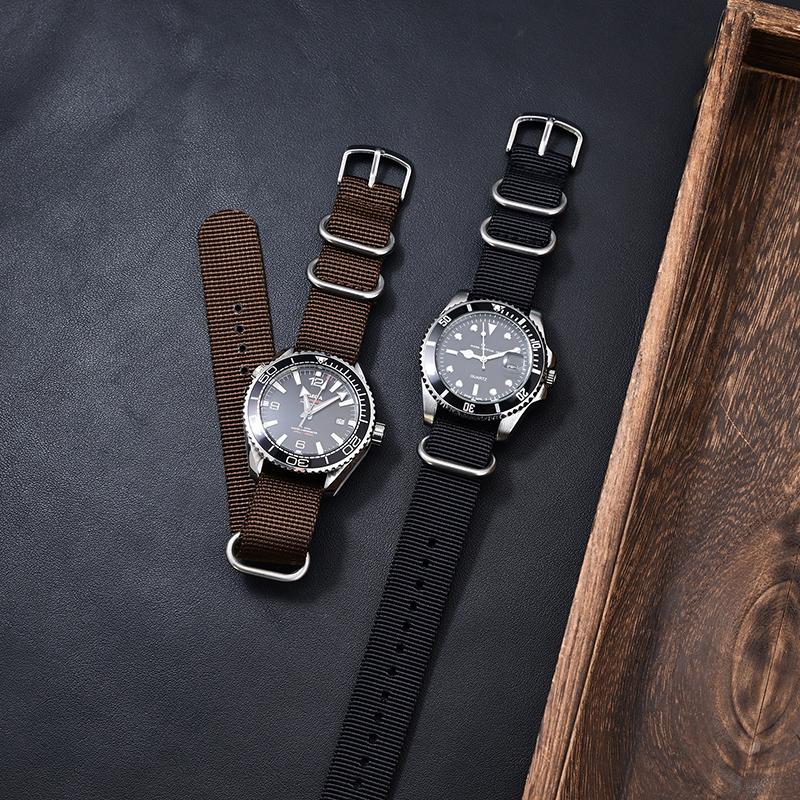 Nylon Watch Strap Replacement Strap with Silver Stainless Steel Buckle for Men's Watch 20mm/22mm/24mm Watch Bands