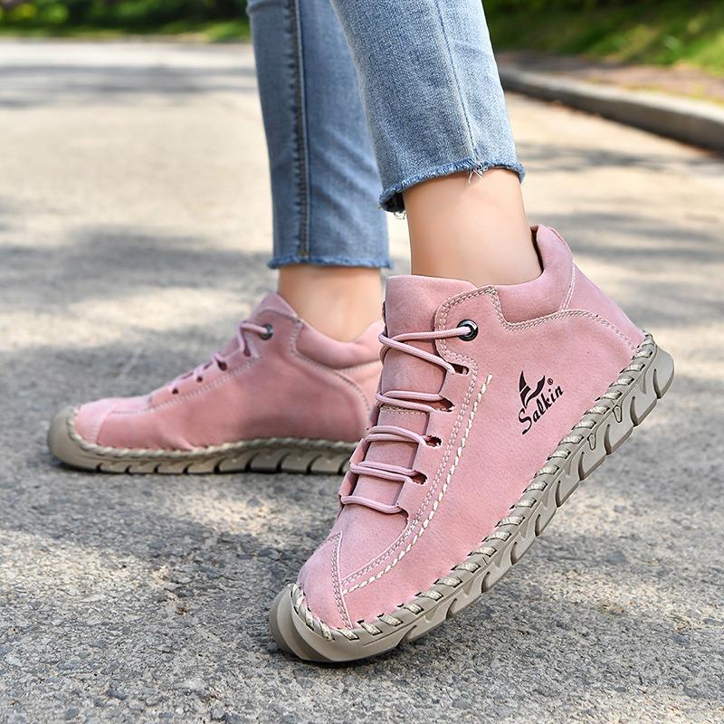Large Size Hand-stitching Ankle Boots For Women Casual Shoes Split Leather Shoes Women Loafers Moccasins Women Flats Shoes
