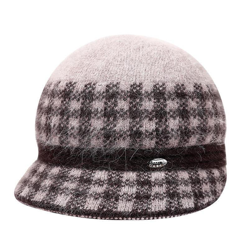 Hat lady winter warm short brim rabbit fur basin hat middle old man scarf knitted hat cold warm wool hat