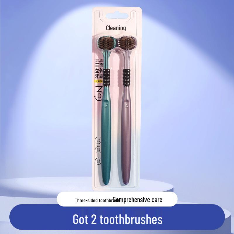 

Трехсторонняя зубная щетка с мягкой щетиной и широкой головкой для защиты десен — для взрослых, 3 шт. в упаковке