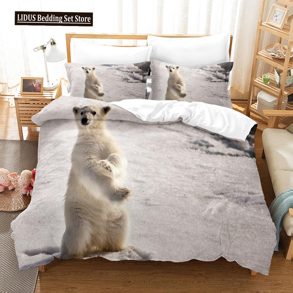 3D Gedrucktes Niedliches Bären-Bettbezug-Set mit Kissenbezug Eisbär Bettwäsche-Sets Bettdeckenbezug Wildtiere Bett-Set Queen-Size