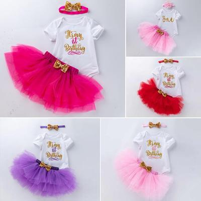 Baby Zomervakantie 3-delige Set: Romper met letter, Mesh prinsessenjurk voor meisjes van 0-2 jaar
