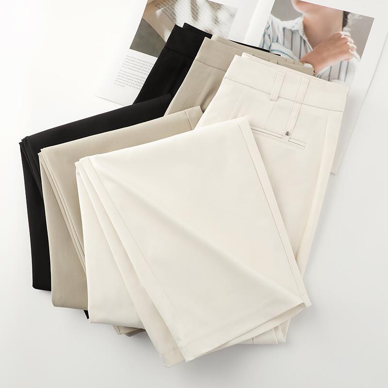 Women's Khaki Wide-Leg Suit Pants: 2025 Spring High-Waist Straight-Leg Style for Casual and Formal Wear