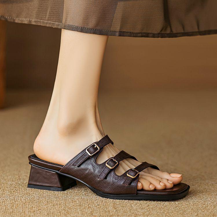 Black fashion outer wear one-word drag summer new square head thick heel open-toed super foreign style comfortable one-pedal sandals