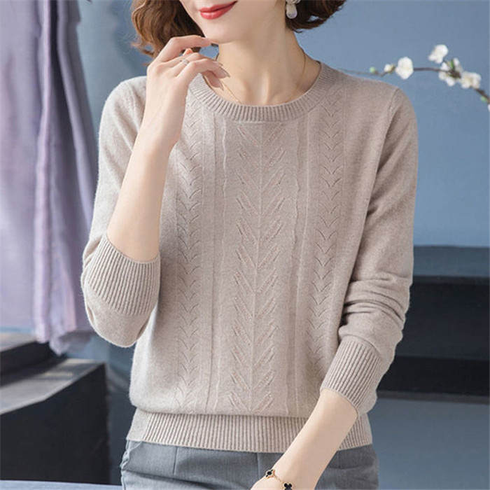 Women Spring Autumn Long Sleeve Knitwear Tops Middle-aged Mother Sweater O-neck Diamond Pullovers