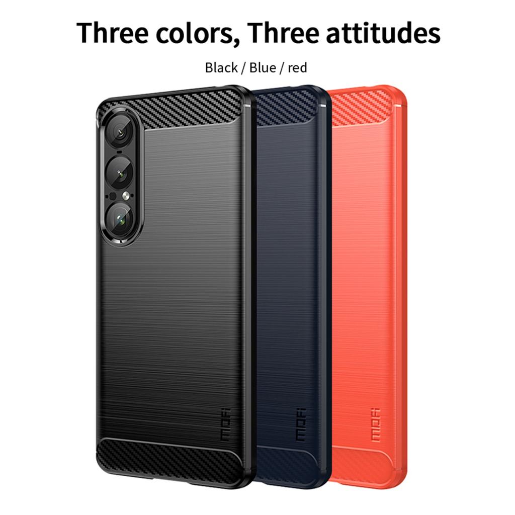 For Sony Xperia 1 VII Back Cover MOFI Brushed Texture Carbon Fiber Soft TPU Case