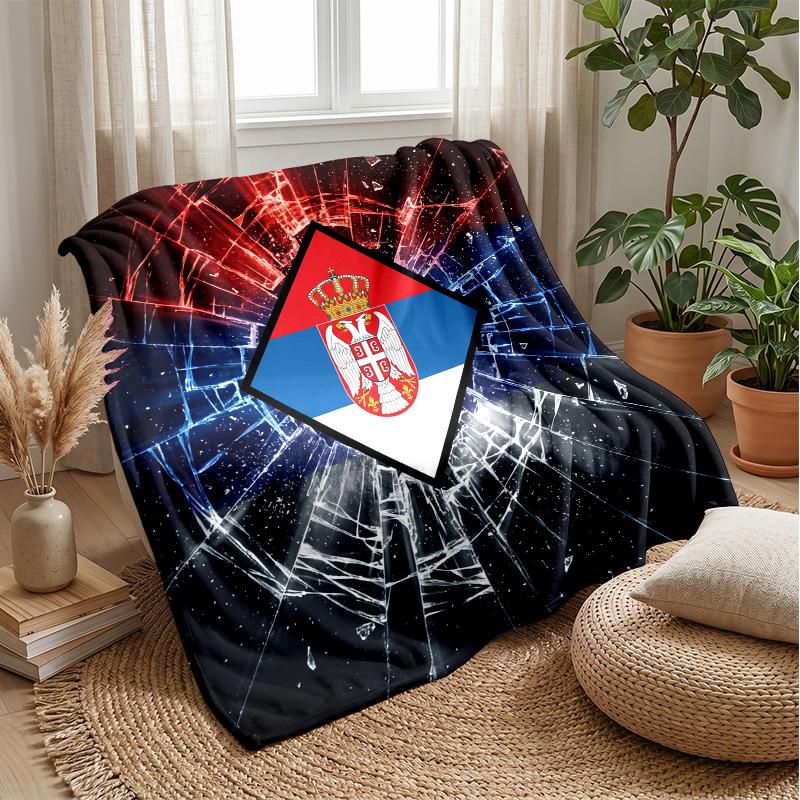 Serbien bedruckte Flanelldecke Hautfreundlich Warm Dekorativer Überwurf für Innen Couch Bett Tägliche Nutzung