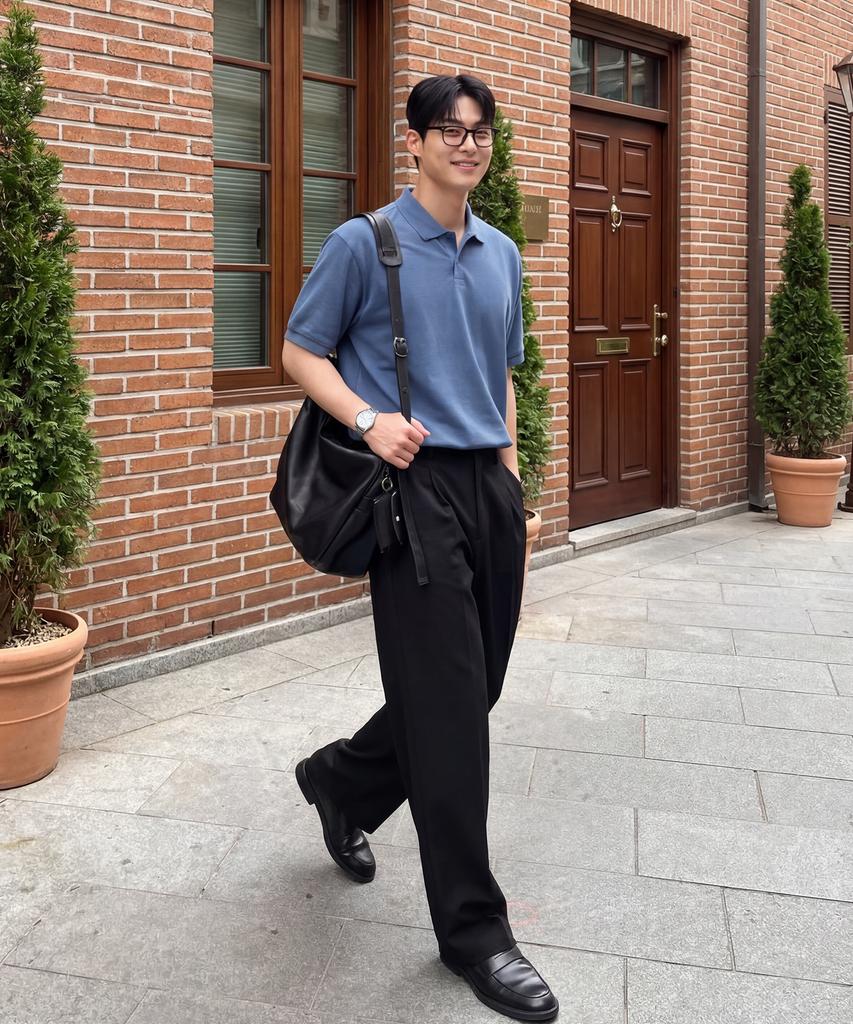 BASIC HOUSE Uni Semi-Overfit Pique Polo Shirt Dark Blue Lyts3104