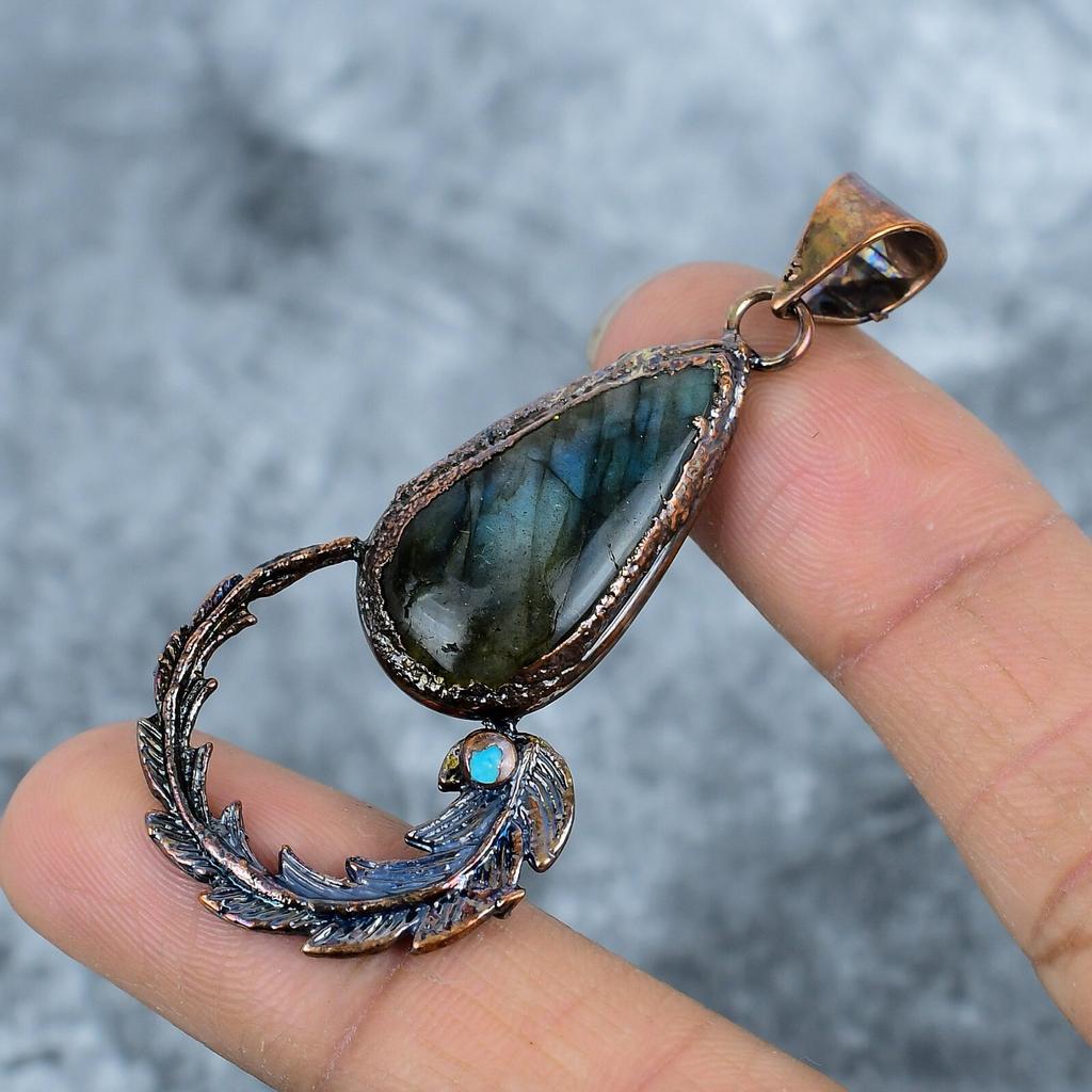 Pear Natural Labradorite Copper Electroformed Friendship Day Anniversary Pendant VP-14