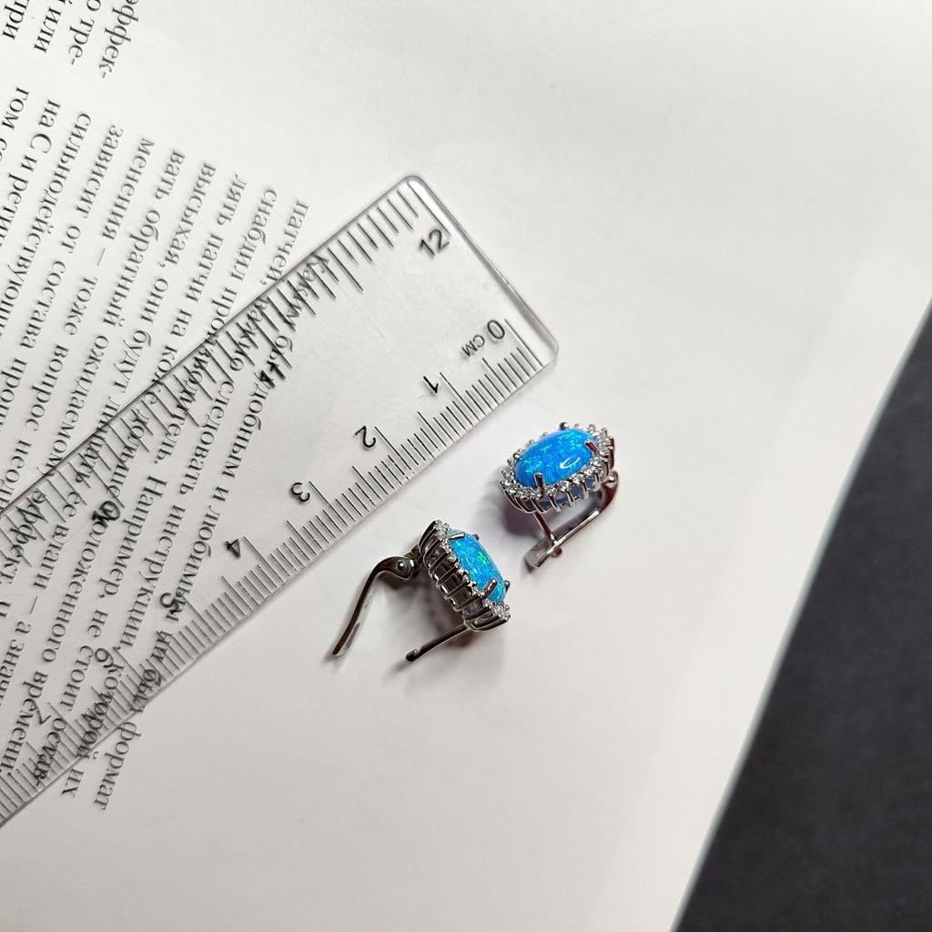 Серебряные серьги с опалом 2.616ct, фианитами (2174240)