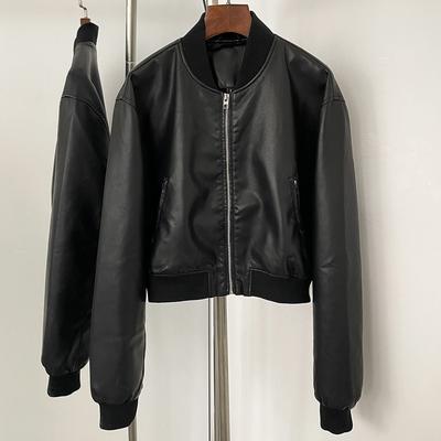 OFTBUY Γυναικείο Vintage Φαρδύ Κοντό Μπουφάν από Τεχνητό Δέρμα PU με Ζώνη Μπουφάν Μοτοσικλέτας Γυναικείο Φερμουάρ Ρετρό Μοτο Μπουφάν Biker Εξωτερικά Ρούχα Τοπ