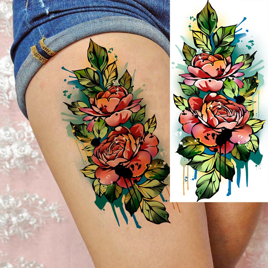 1 Sheet Butterfly Watercolor Flower Tiger Temporary Tattoos For Women Men Adults Fake Phoenix Parrot Lotus Tattoo Sticker Sleeve