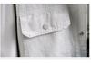 2026 Spring Men's White Denim Long-Sleeved Shirt Jacket with Pockets for Teens