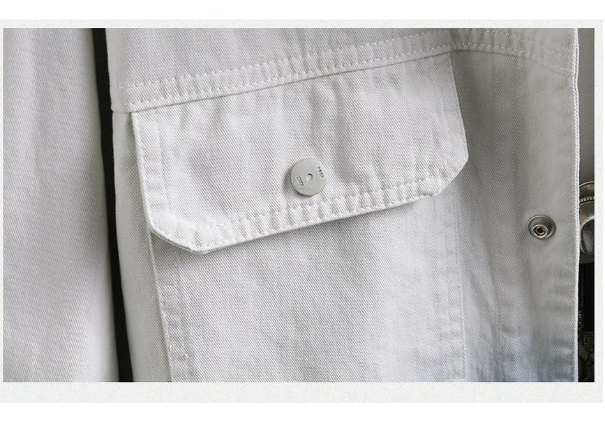 2026 Spring Men's White Denim Long-Sleeved Shirt Jacket with Pockets for Teens