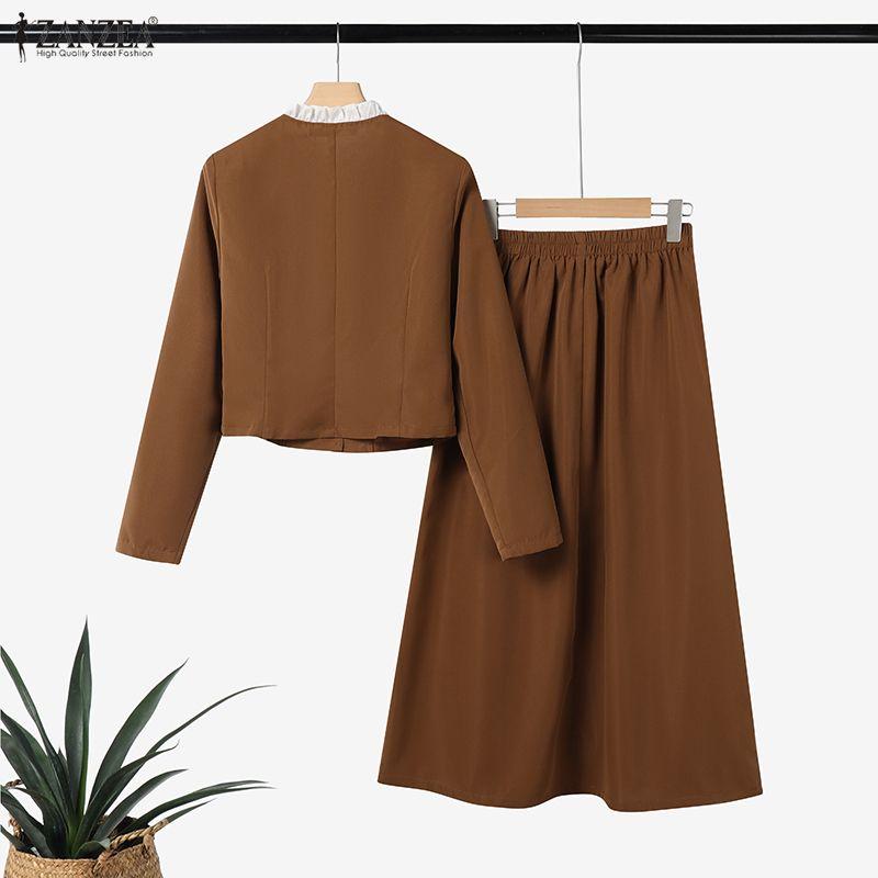 ZANZEA Women Long Sleeve Blouse and Skirts Casual Two Piece Suit Sets