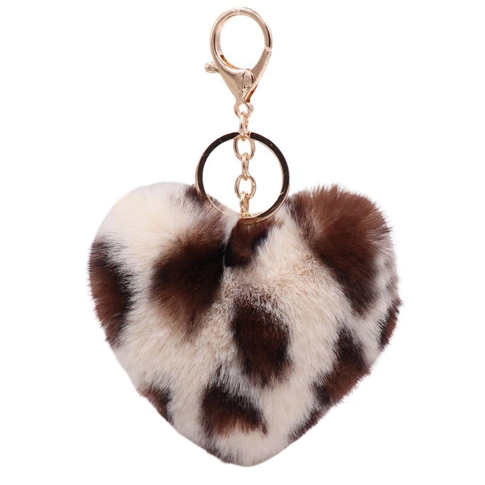 2Pcs Multicolor Plush Keychain Leopard Pattern Keyring Adorable Peach Heart Pendant Keychain  Key