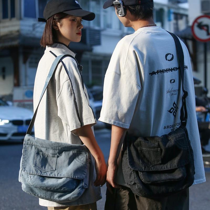 Джинсовая сумка мужская большая вместительная сумка через плечо студенческая сумка — фото 3