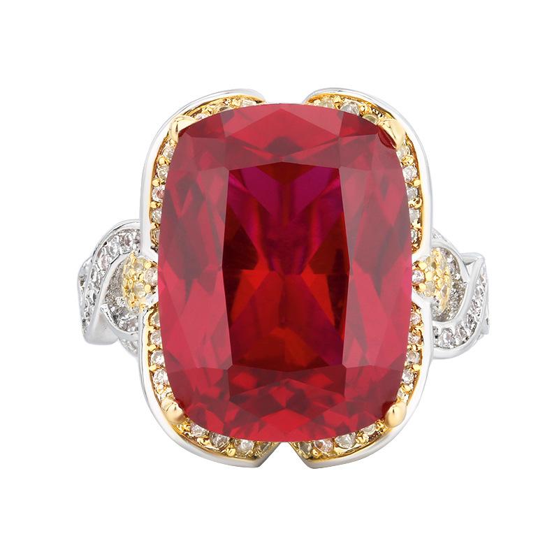 Jewelry Copper Bottom Gold-Plated Simulation Red Corundum Blue Spinel Bow Ring 12 * 16