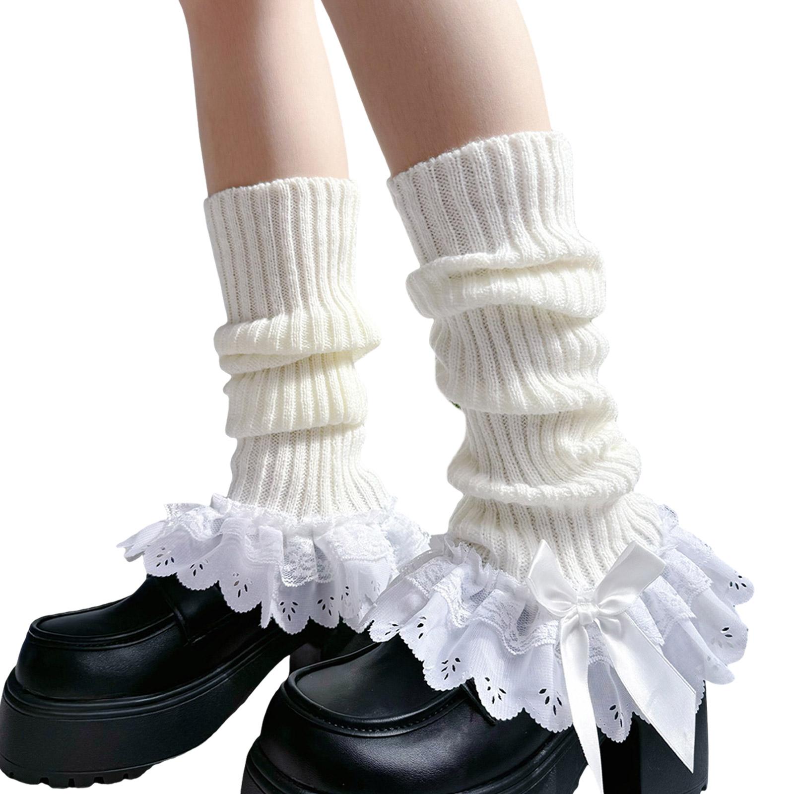 Lovely Leg Warmers for Girls Women Japanese Lolitas Leg Warmers Harajuku Leg Cover Stockings Knitted Leg Socks Gifts белый