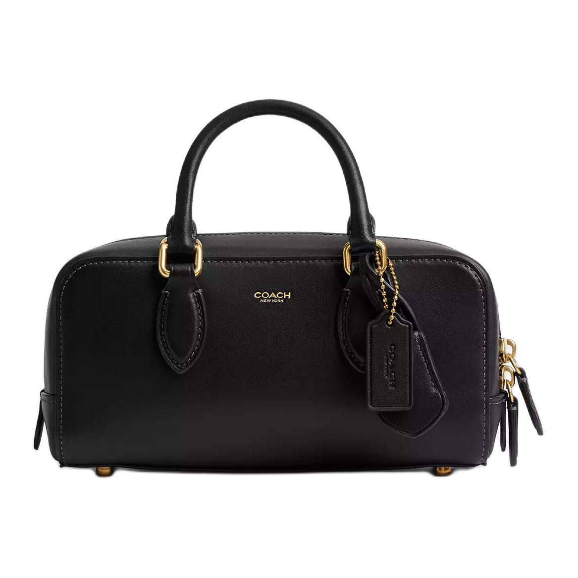 Coach Women's Black Bowery 22 Removable Shoulder Strap Zipper Closure Glove Tanned Leather Shoulder Crossbody Handbag Small Handbags Brass Cy917-B4bk