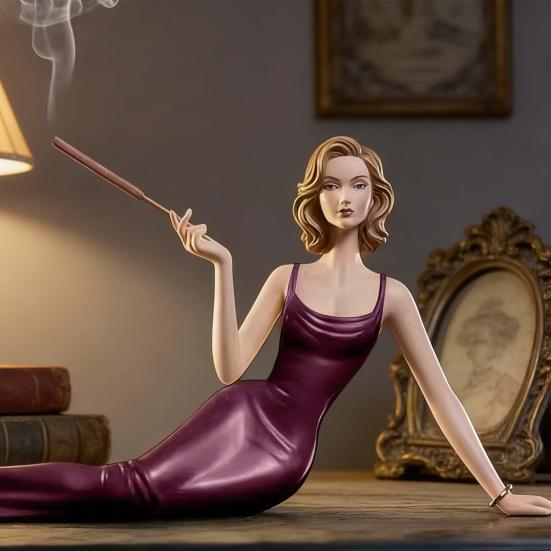 Soporte para Varillas de Incienso Figura Femenina Quemador de Incienso Vintage Estatua Femenina Acostada Adorno de Decoración de Mesa para Hogar Oficina Dormitorio