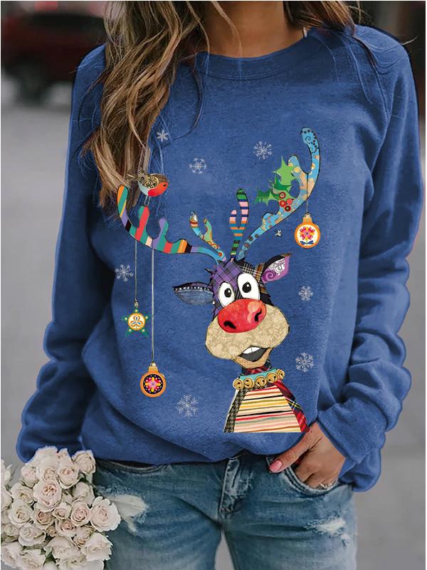 Damen Weihnachten Rundhals Langarm Lässiges Lockeres Bedrucktes Sweatshirt