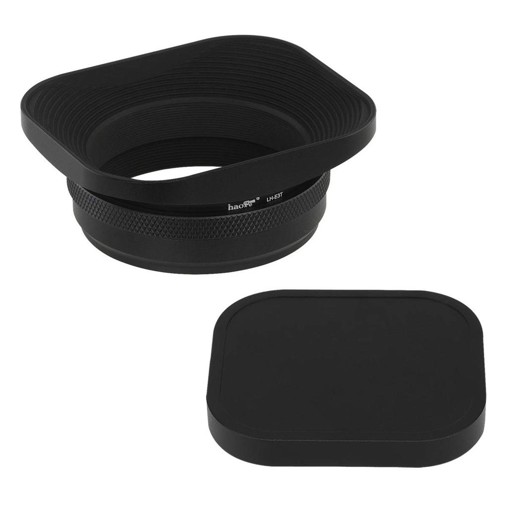 Haoge LH-E3T Square Metal Lens Hood with 49mm Adapter Ring for Fujifilm FinePix X100, X100S, X100T, X70, X100F, and X100V Cameras, Black