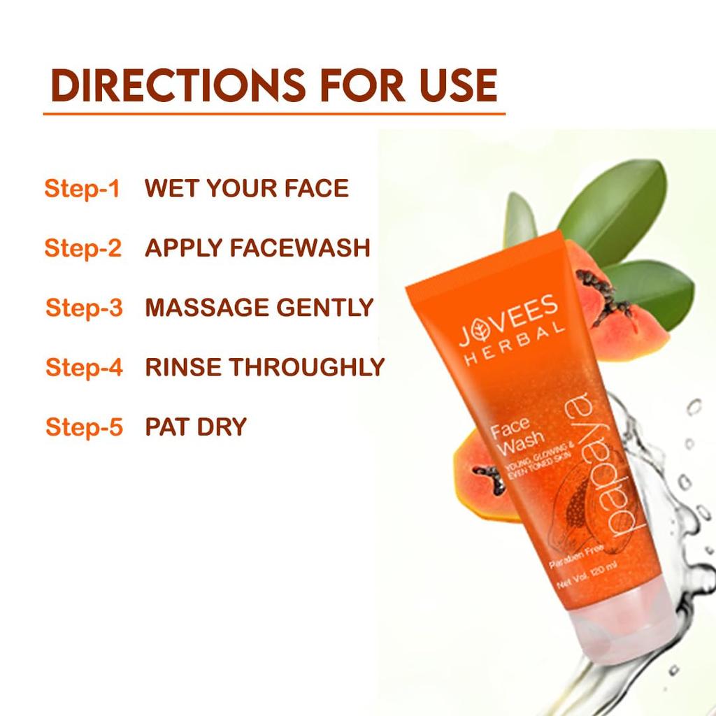 Jovees Herbal Papaya Face Wash For Glowing Clear Skin Brightens Removes Pigmentation Dark Spots 120ML Pack of 3