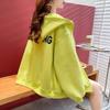 Chinese Cotton Silver Fox Velvet Hooded Cardigan Sweater with Back Collar and Print.