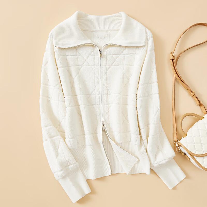 

Jinjv Women s 2025 A/W Wool Blend Diamond Pattern Lapel Zipper Cardigan M